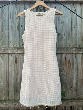 Cupshe Cream Waffle Knit Sheath Dress with Shell and Bead Fringe Festival Costal